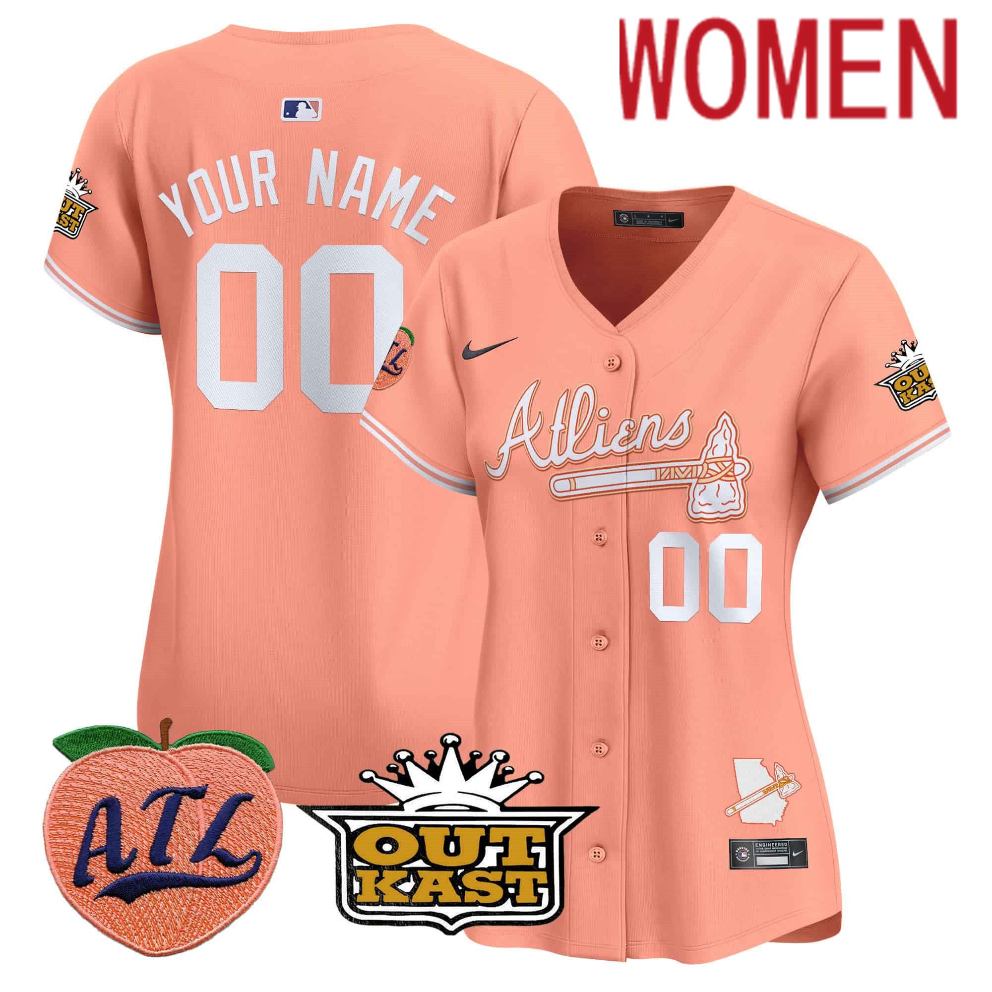 Women Atlanta Braves Orange Nike 2024 Atliens & Peach Vapor Premier Limited Custom MLB Jersey->customized mlb jersey->Custom Jersey